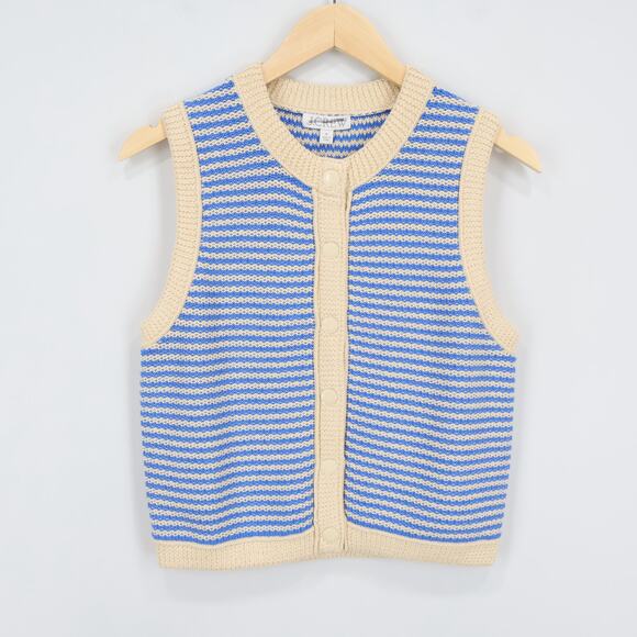 J.Crew Cropped Sweater Shell Stripe Parchment Santorini Blue Size M NWT - Picture 2 of 8